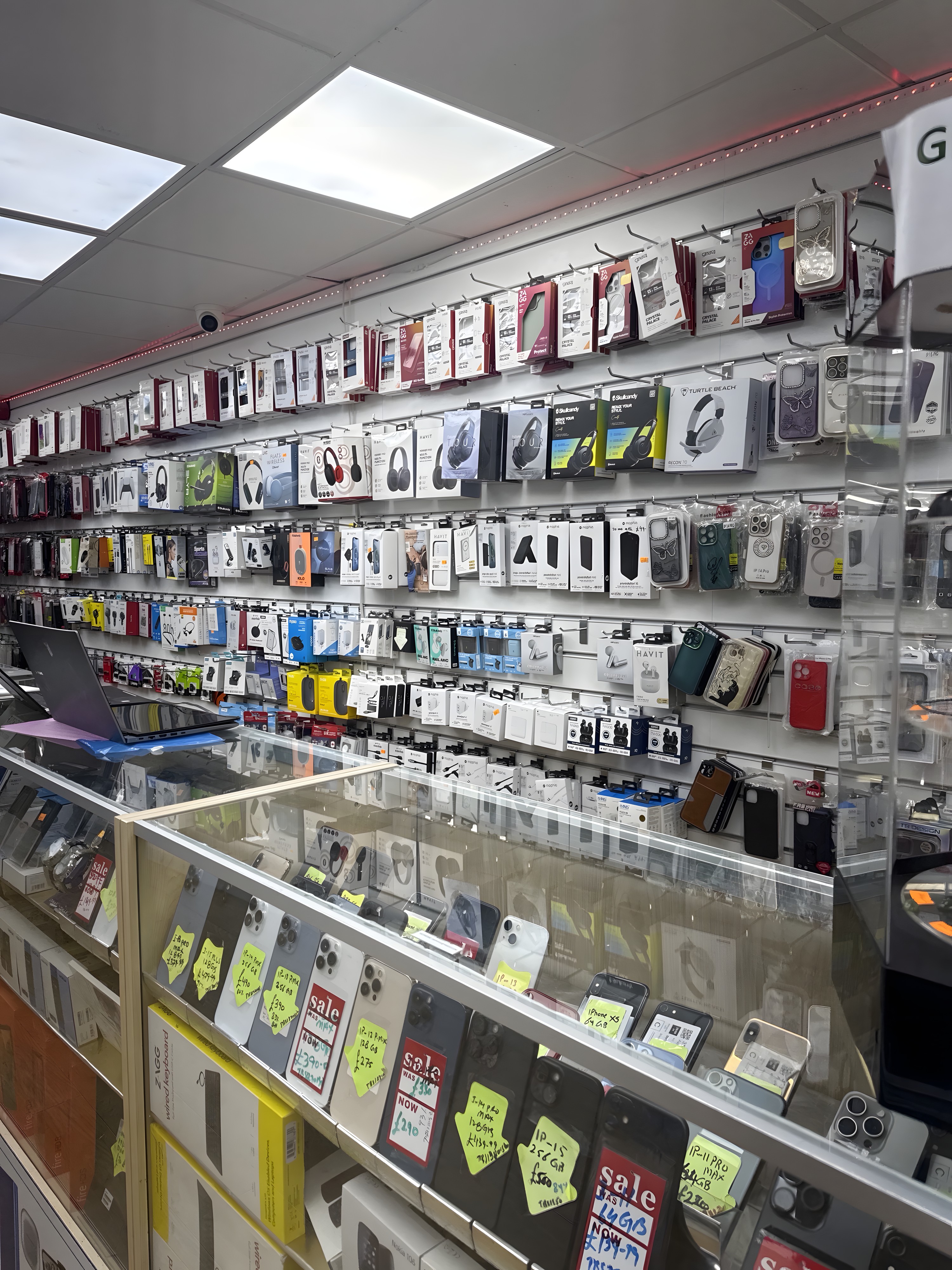 The accessory and phone wall inside TECHNOBIZ BARKING