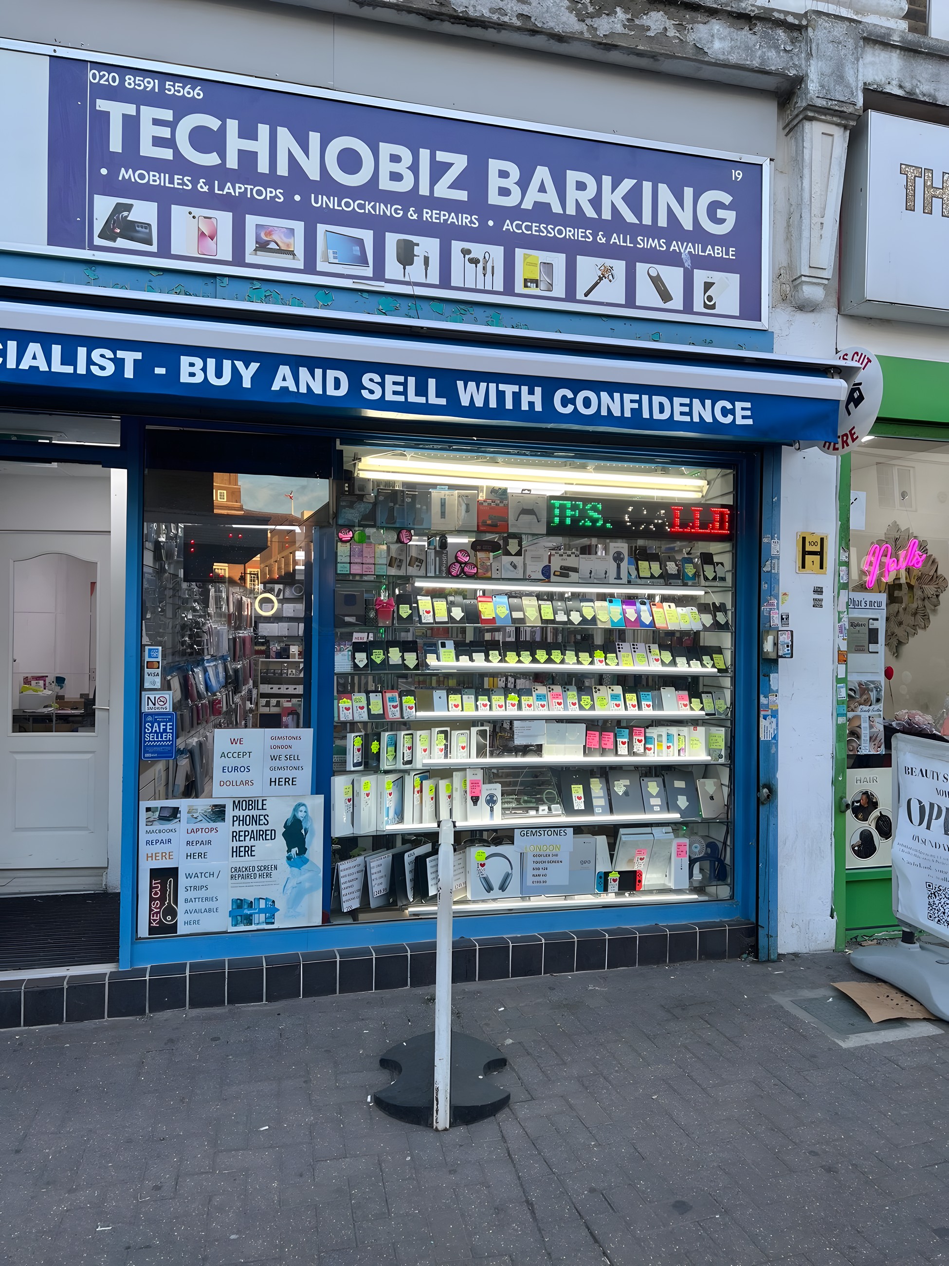 The blue shopfront of TECHNOBIZ BARKING at 19 East Street